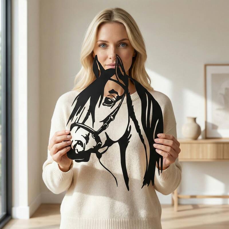 Horse Head Metal Wall Decor for Home and Outside - Wall-Mounted Geometric Wall Art Decor - 17X24