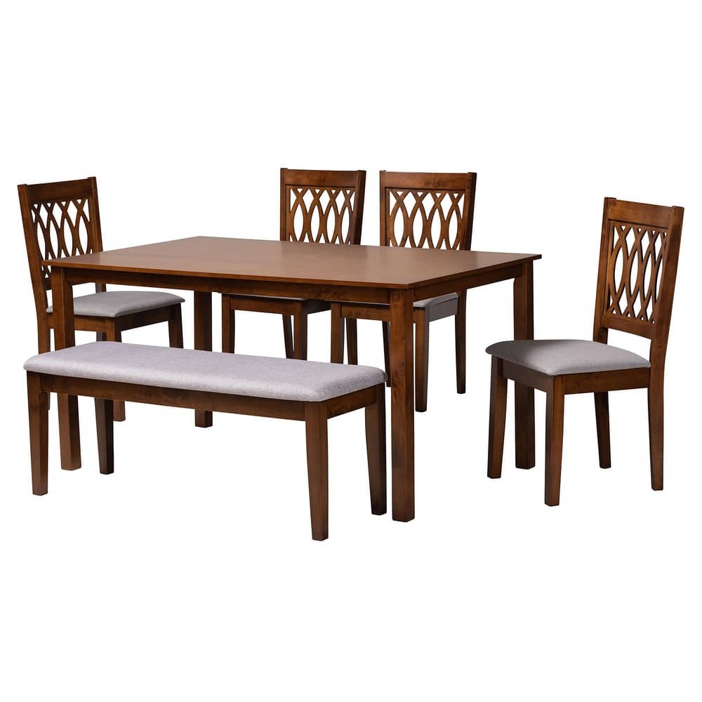 Florencia Modern styled Fabric Upholstered and Brown Finished Wood Dining Set