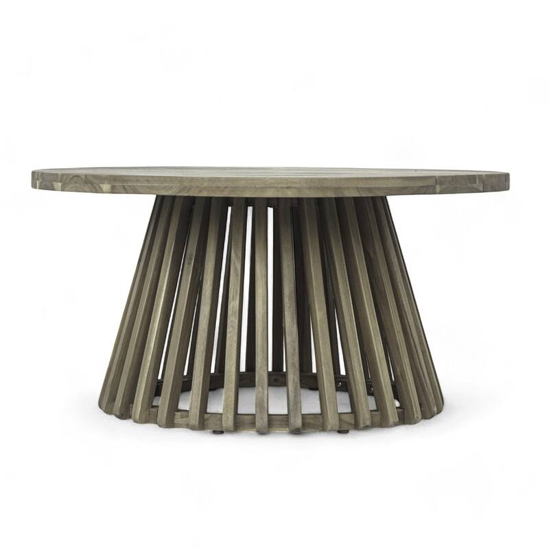 31.5-Inch Outdoor Acacia Wood Round Coffee Table with Slated Base