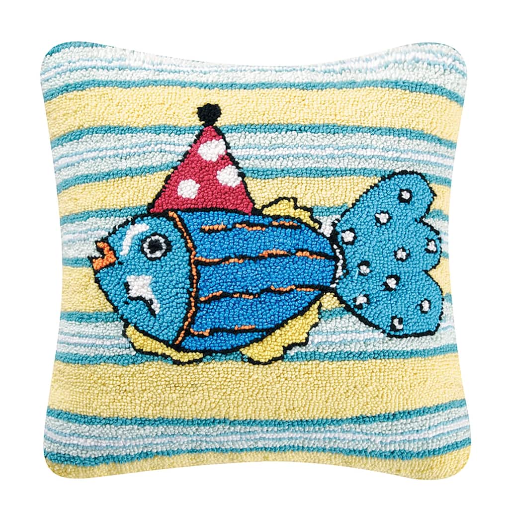 18" x 18" Party Fish Hooked Pillow