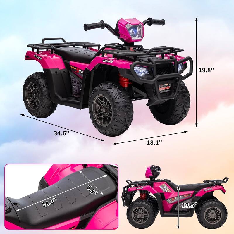 12V Battery-Operated Kids ATV, Dual Speed Adjustment, LED Light, Music, USB
