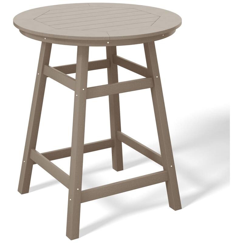 Laguna Hdpe All Weather Outdoor Patio 35" Round Counter Table - Weathered Wood