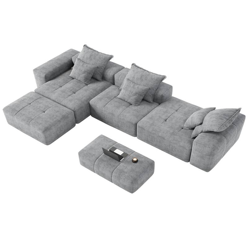 184.25" Oversized Modular Sectional Sofa Chenille Fabric Soft Cushion Sofa with 6 Pillows,No Assembly Required