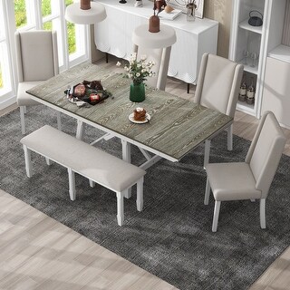 6-Piece Extendable Dining Table Set w/4 Upholstered Chairs & 1 Bench ...