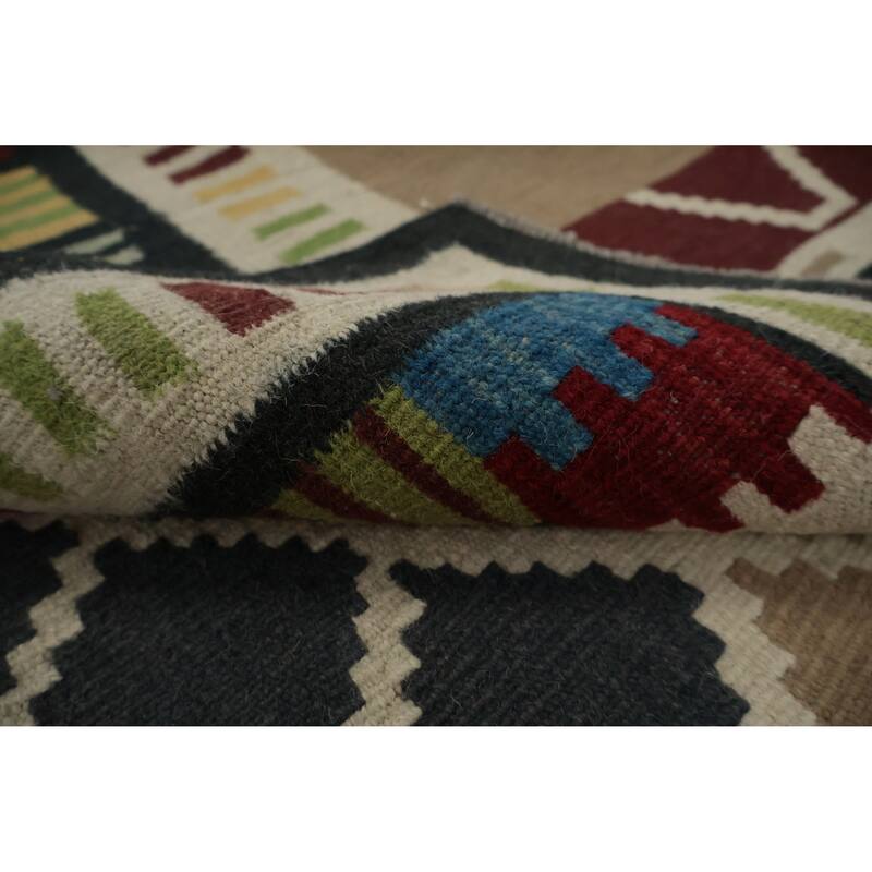 Hand Woven Oriental 100% Wool Carpet Southwestern Geometric Multi-Colored Kilim Area Rug - 10' 3'' X 6' 11''