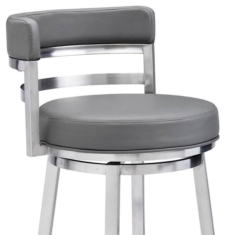 26" Grey Faux Leather Swivel Counter Height Bar Stool with Arms and Footrest Iron Frame - 35" H x 20" W x 21" D