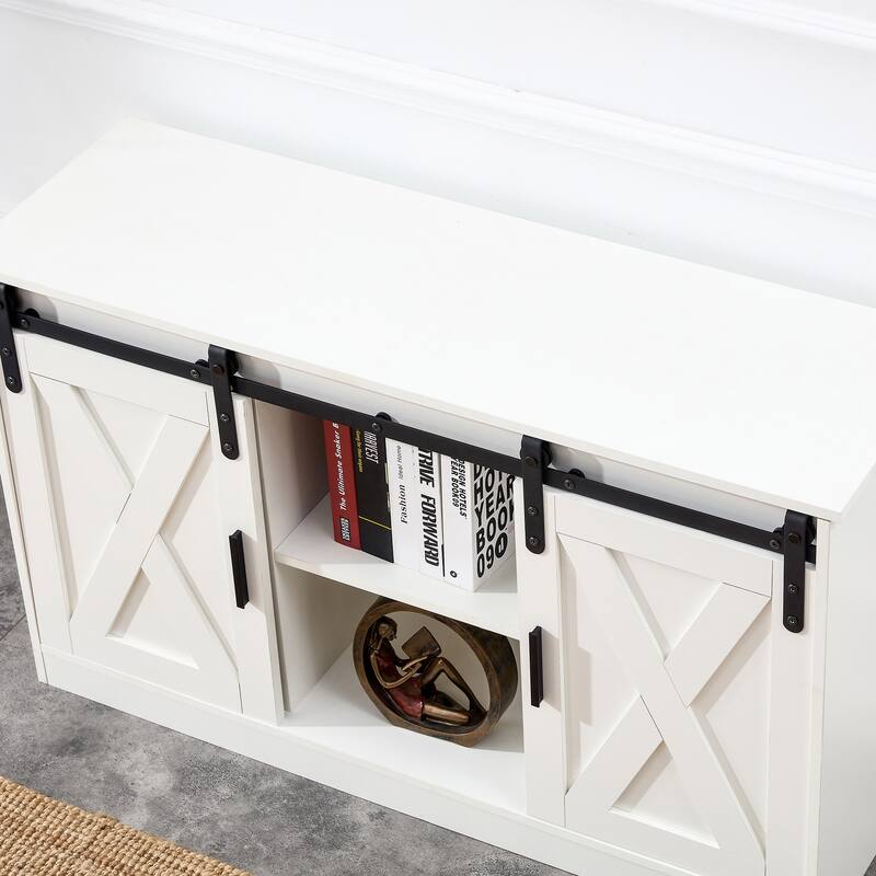 46.9" TV Stand with Two Sliding Barn Doors and 3-Layer Storage Space for Living Room