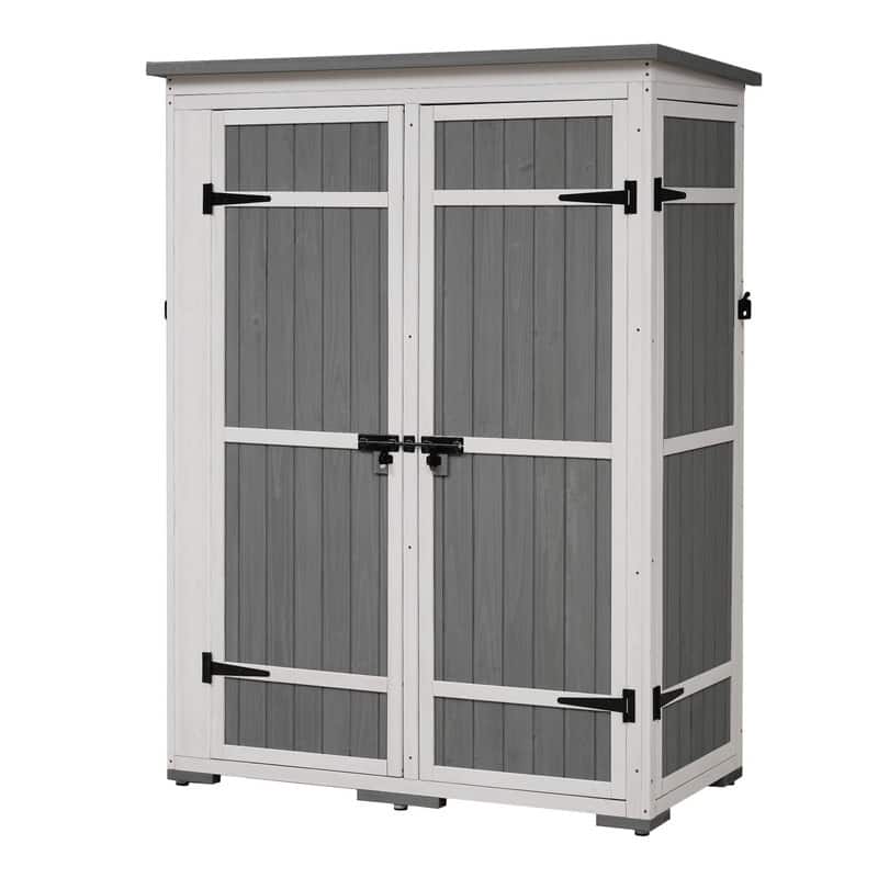 5.5ft Hx4.1ft L Outdoor Wooden Storage Shed With Waterproof Asphalt Roof, Four Lockable Doors, And Multi-Tier Shelves