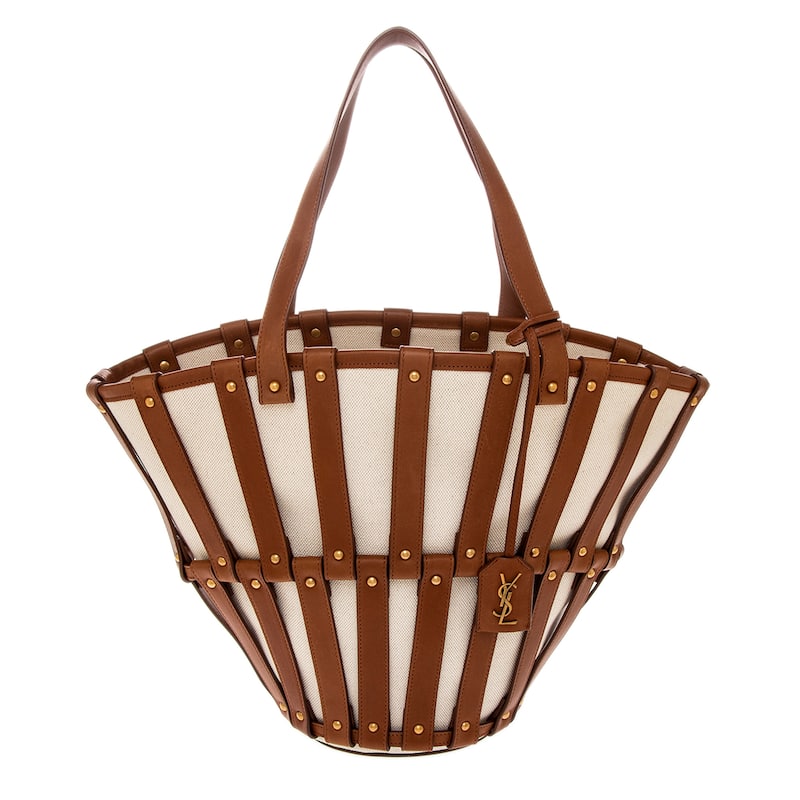 Saint Laurent Beatrix Panier in Canvas and Smooth Leather