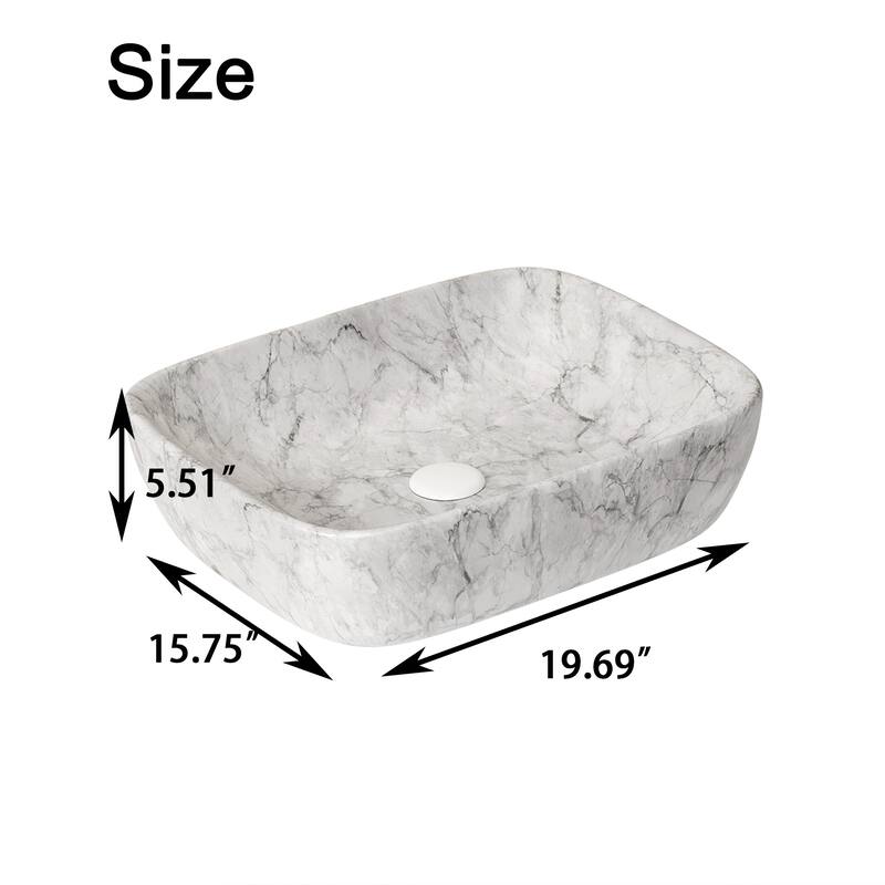 19" White Marble Bathroom Ceramic Sink