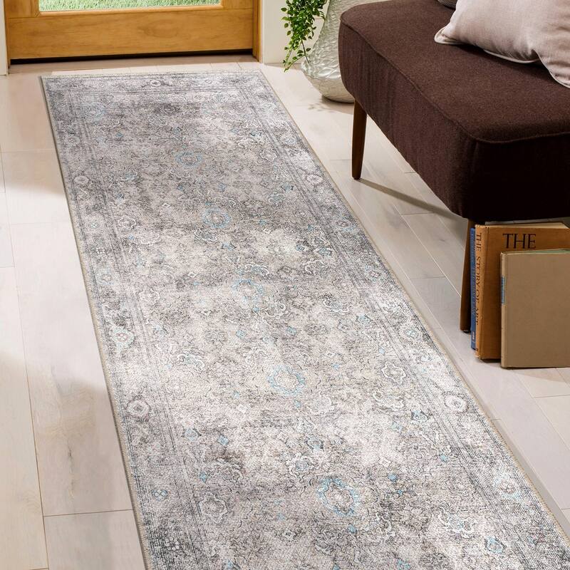 World Rug Gallery Transitional Distressed Vintage Machine Washable Area Rug - 2' 6" x 7' - Olive - Runner