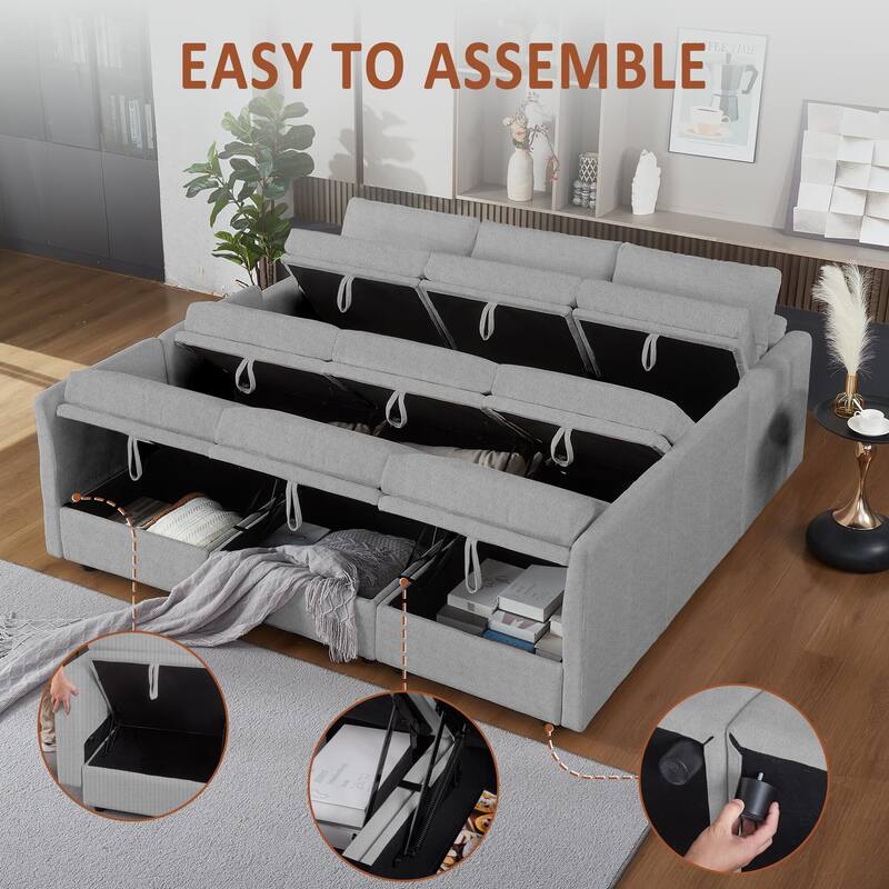9 Seater Modular Sectional Sofa Couch with Underseat Storage