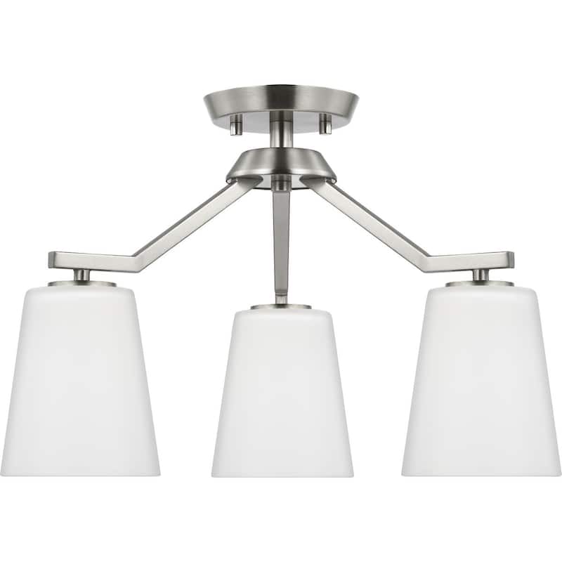 Vertex Collection Three-Light Brushed Nickel Etched White Contemporary Convertible Chandelier - 18 in x 18 in x 16.75 in