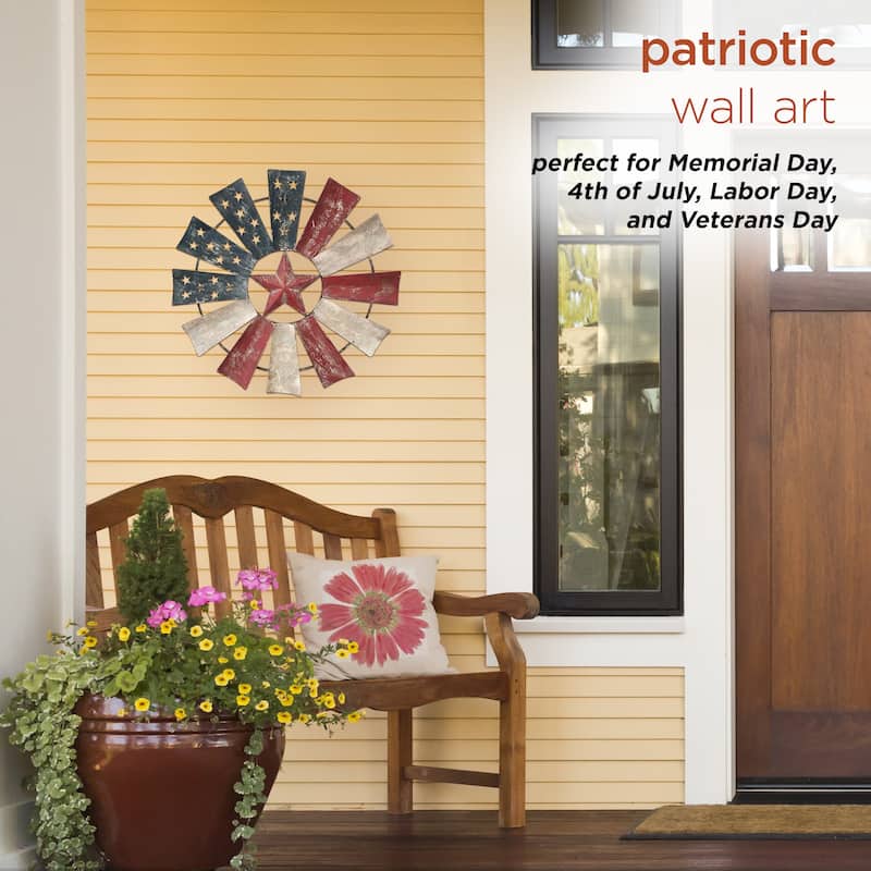 Alpine Corporation 21" Tall Indoor/Outdoor Patriotic Windmill Wall Art Decor