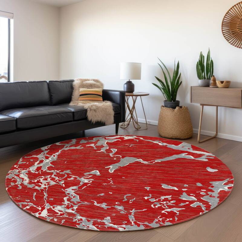 Premium Washable Super Soft Abstract Abrash Mayfield Rug - Red - 8' x 8'