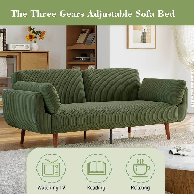 73" W Upholstered Corduroy Convertible Sleeper Sofa Bed with Pillows