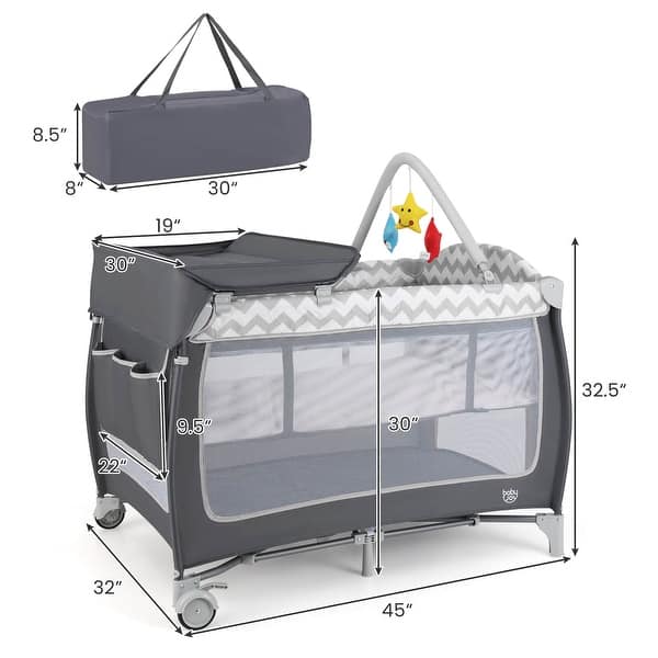 dimension image slide 2 of 4, Babyjoy 3 in 1 Baby Playard Portable Infant Nursery Center w/ Zippered - See Details