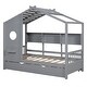 preview thumbnail 5 of 14, Twin Size House Bed with Trundle and Storage Shelves, Wooden Frame with Roof Design for Kids
