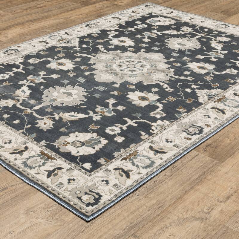 Style Haven Everly Bordered Traditional Blue/ Beige Area Rug