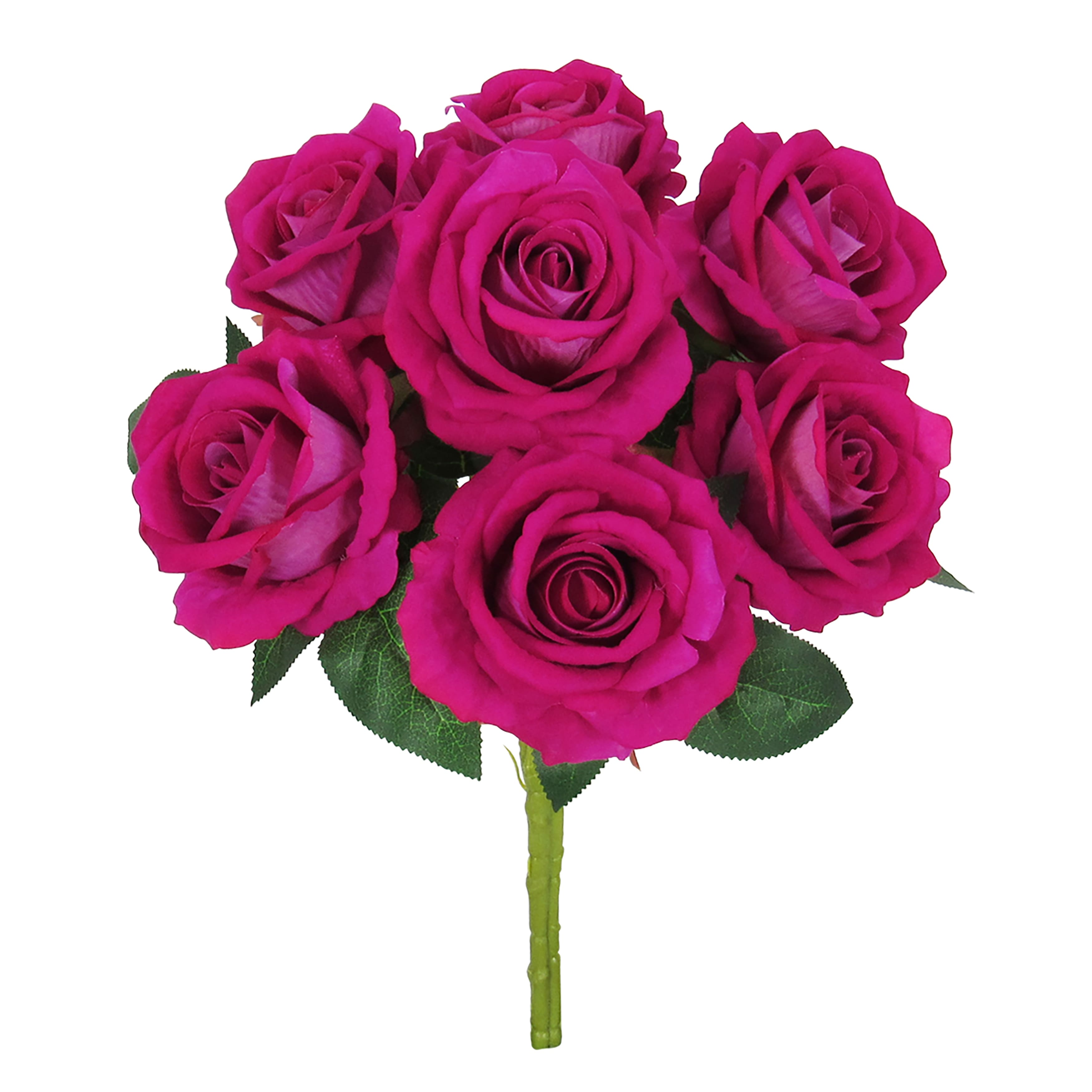 Set of 2 Hot Pink Artificial Velvet Rose Flower Stem Bush Bouquet 16in ...