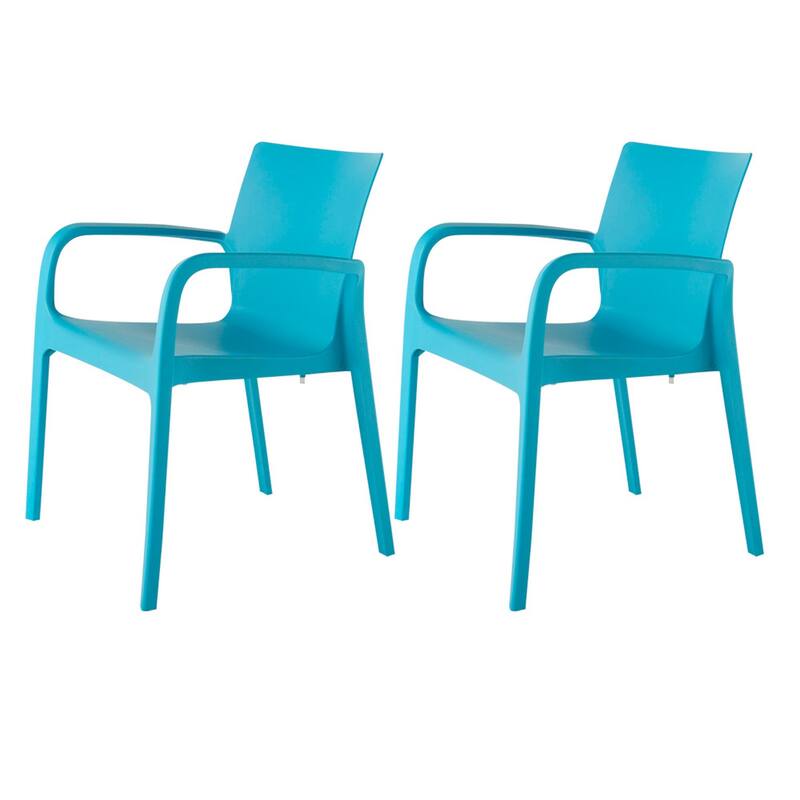 HomeRoots Set of Two Blue Heavy Duty Plastic Outdoor Stacking Dining Chairs