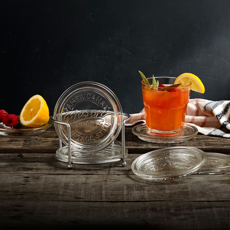 Mason Craft & More 7-piece Glass Coaster Set w Wire Rack Holder