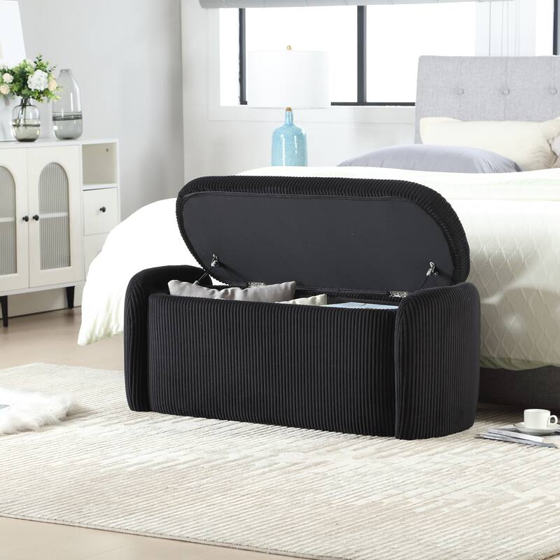 House Hold Storage Ottoman,Bedroom End Bench,Upholstered Fabric Storage Ottoman with Safety Hinge