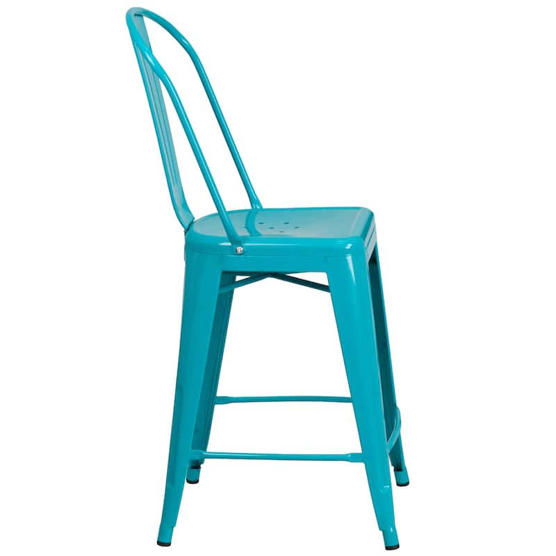 24'' High Metal Indoor-Outdoor Counter Height Stool with Back - 17.75"W x 22"D x 40.25"H