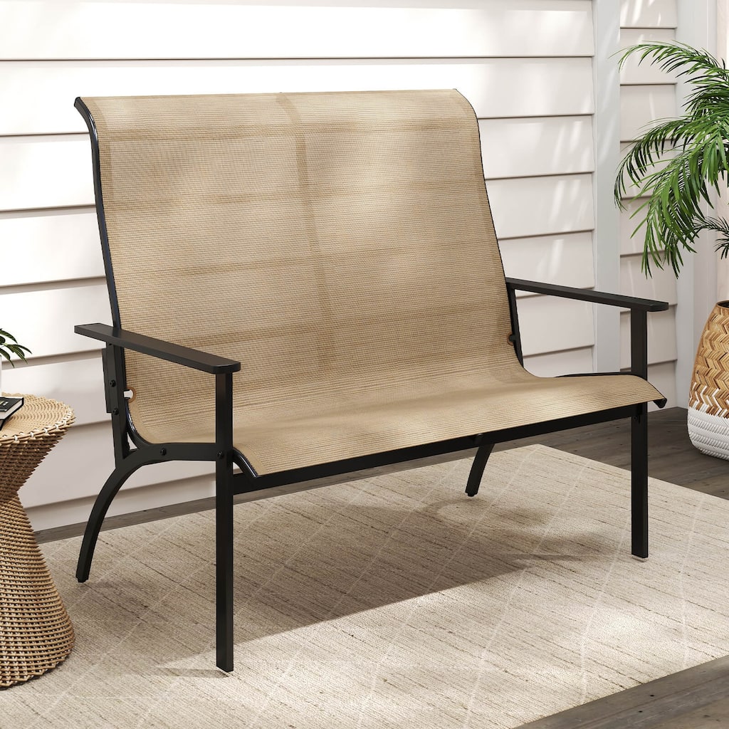 Costway 2-Person Patio Garden Bench with High Back and Armrests 880