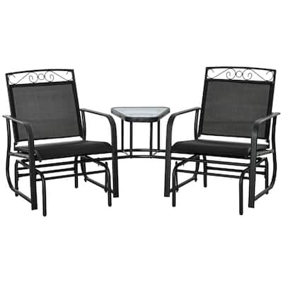 2-Seater Garden Breathable Mesh Glider Chairs with Table and Curved Armrests for Patio or Backyard