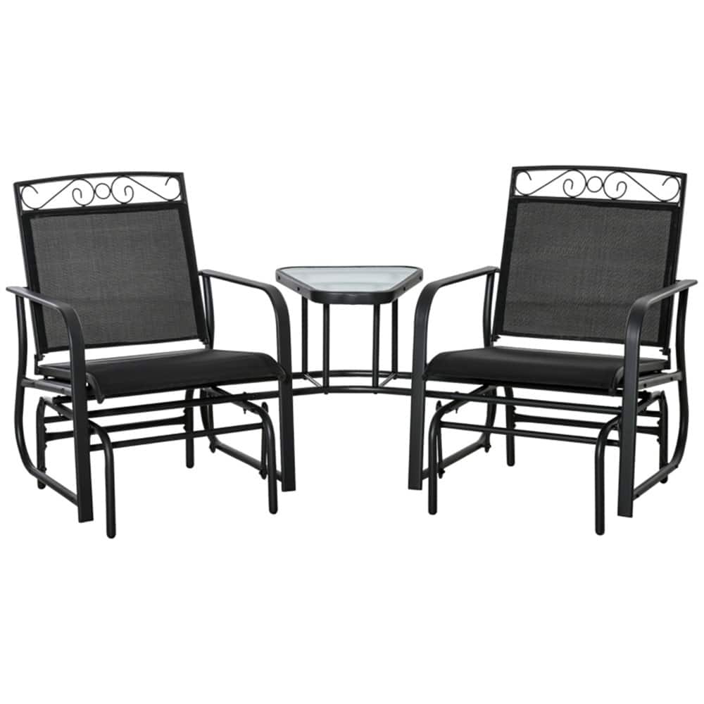 2-Seater Garden Breathable Mesh Glider Chairs with Table and Curved Armrests for Patio or Backyard