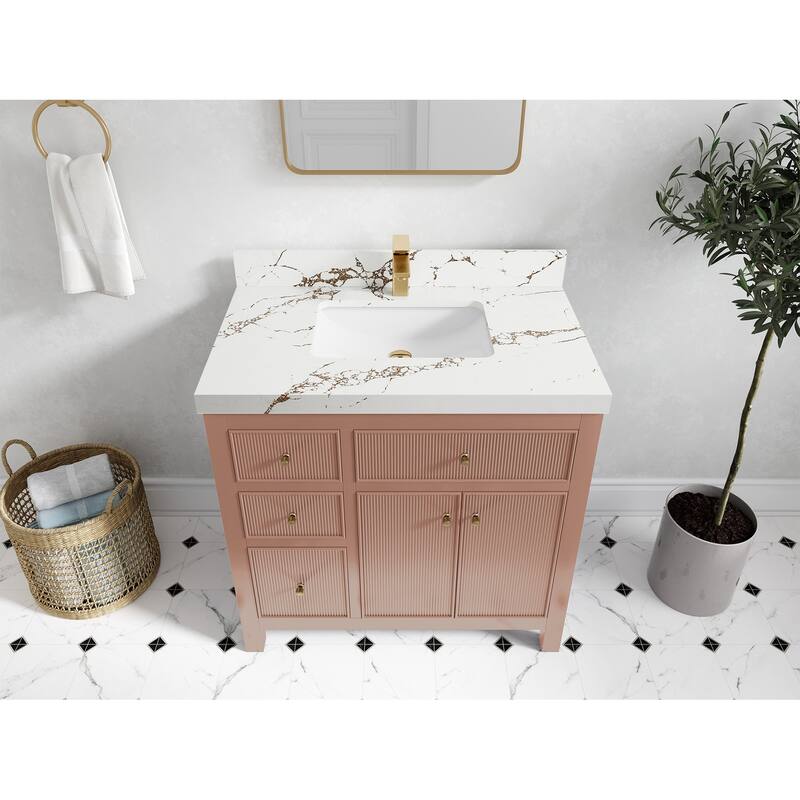 Willow Collections 36 in W x 22 in D Sonoma Center Sink Free Standing Reeded Bathroom Vanity with Countertop