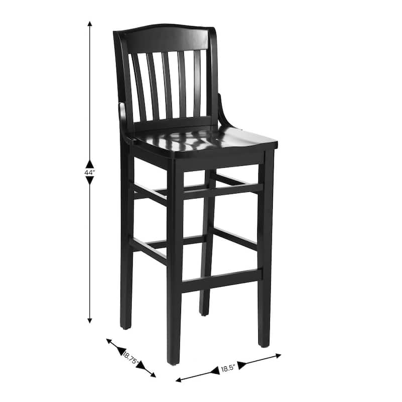 School House Back Wood Restaurant Dining Barstool - 18.5"W x 18.75"D x 44"H