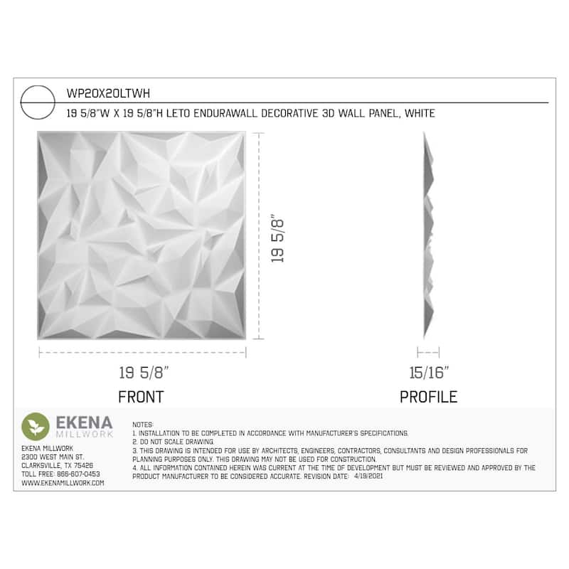 19 5/8"W x 19 5/8"H Leto EnduraWall Decorative 3D Wall Panel