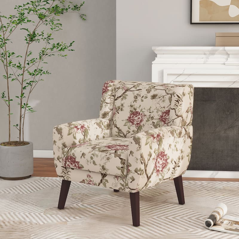 Modern Upholstered Faux Leather Tufted Armchair Linen Accent Chairs - 1-piece Chair - Pattern Floral/Linen