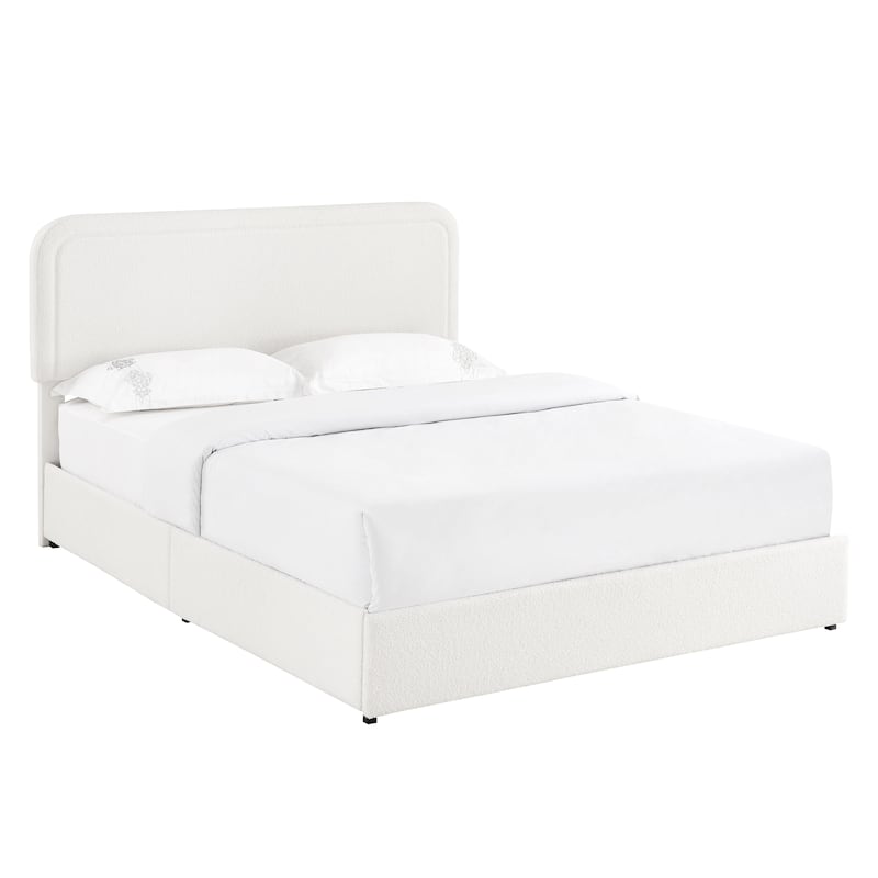 Queen Size Boucle Upholstered Platform Bed with 4-Drawer Storage and Tufted Headboard
