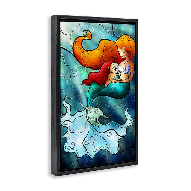 Stupell Mermaid & Child Stained Glass Style Framed Floater Canvas Wall Art Design By Mandie Manzano