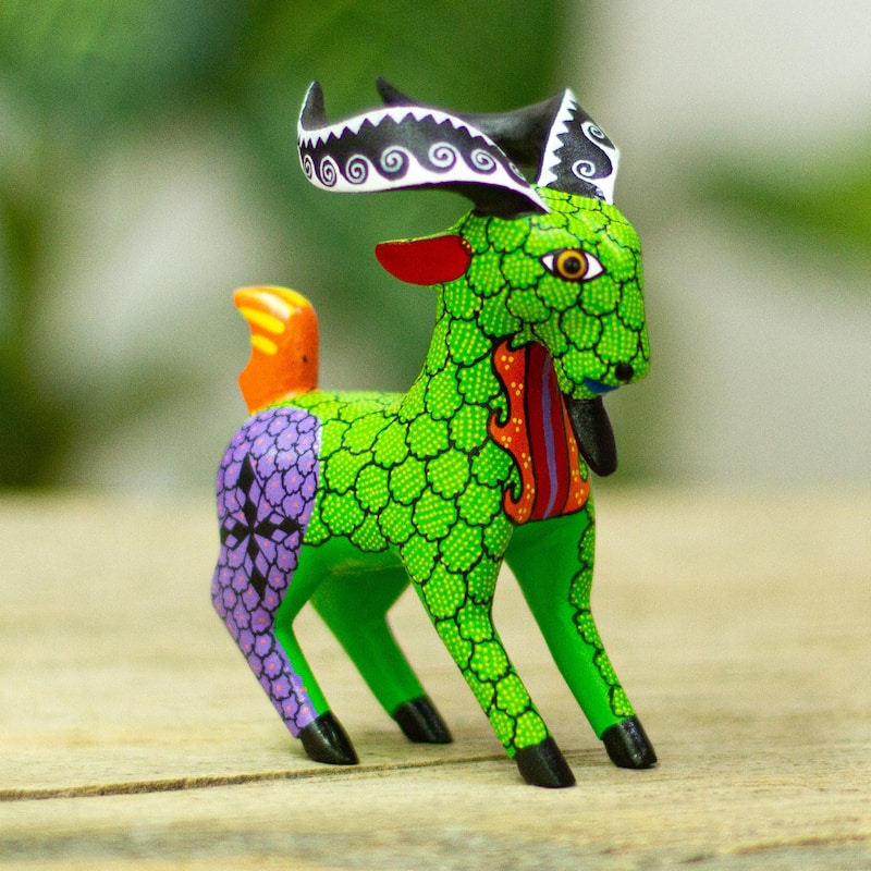 Novica Handmade Bold Goat Wood Alebrije Sculpture