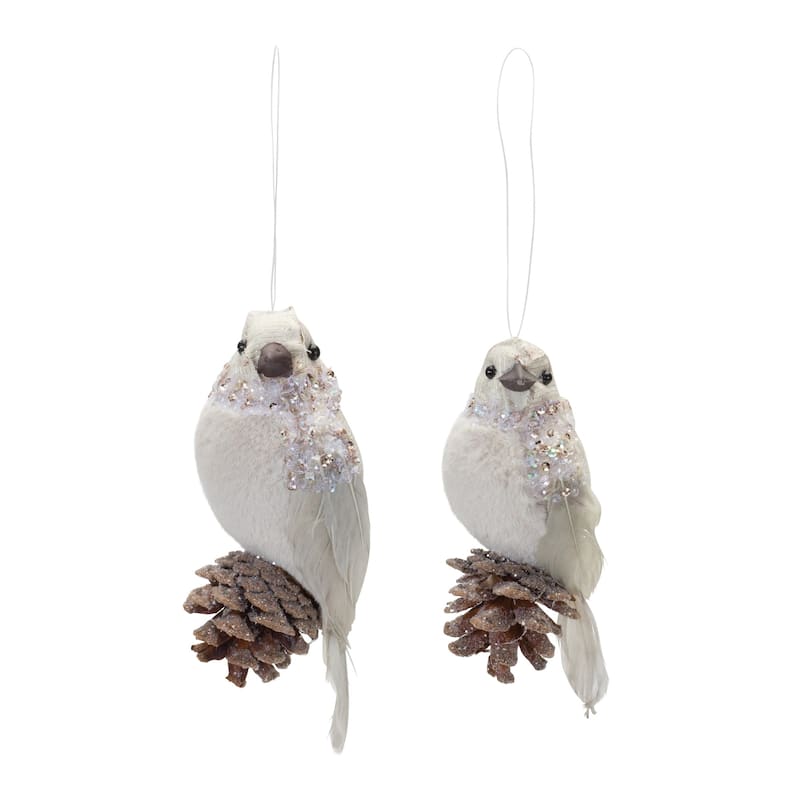 Beaded Bird with Pinecone Christmas Ornaments - 6.5" - 12ct