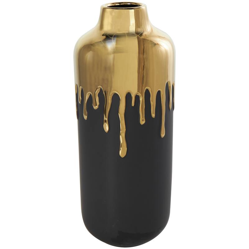 CosmoLiving by Cosmopolitan Black or White Ceramic Vase with Abstract Gold Melting Drips