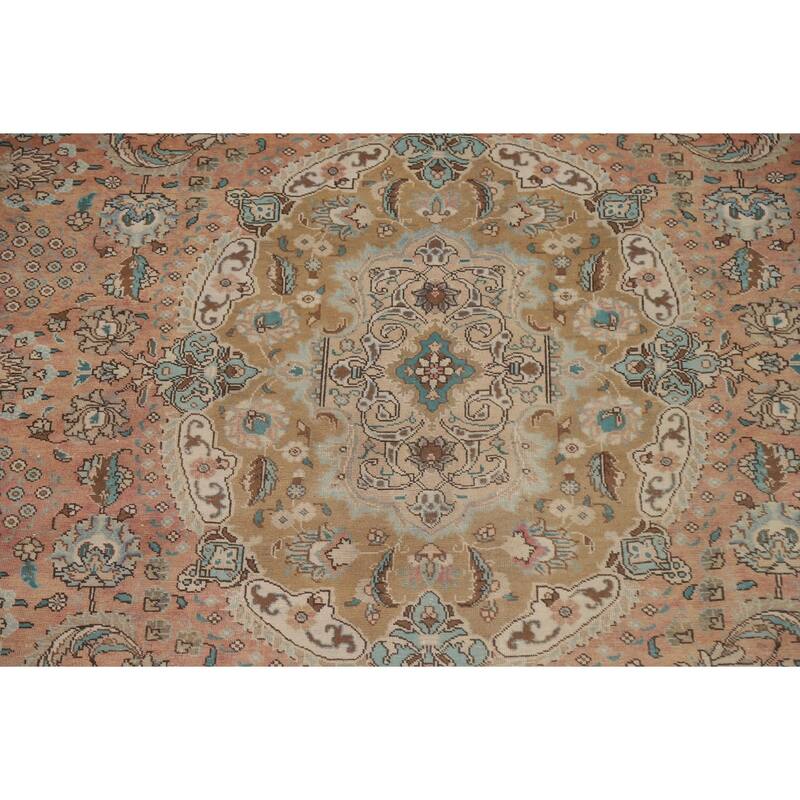 Hand Knotted Oriental 100% Wool Carpet Traditional Floral Pink Tabriz Area Rug - 12' 7'' X 9' 9''