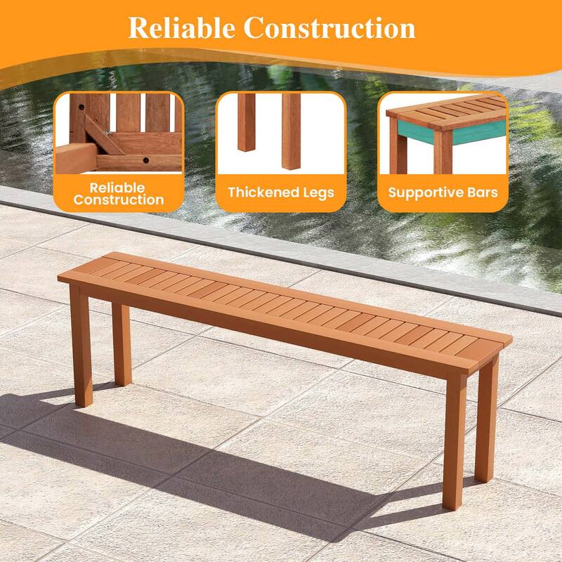 Costway 59" Long Patio Dining Bench with Teak Oil Finish & Slat Seat - See Details