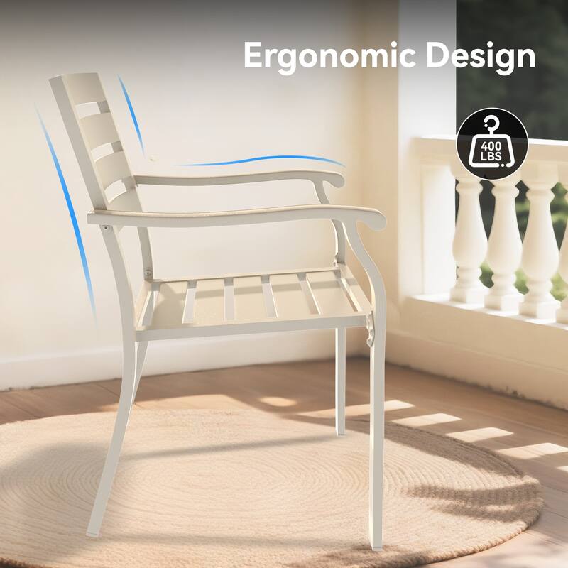 5 Pieces Outdoor Patio Dining Set, 4 Stackable Metal Dining Chairs and 40.6" Round Metal Dining Table