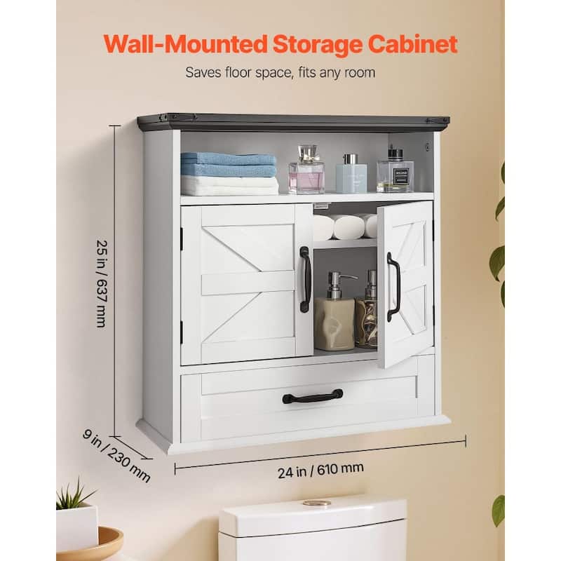 White Multi-Layer Bathroom Wall Cabinet with Adjustable Storage Shelves and 1 Drawer - 24” x 9” x 25”