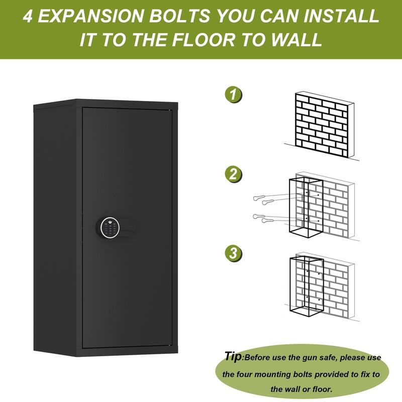 Large Gun Safe with Digital Lock Tall Storage Cabinet with Shelves, Multi-Option Secure Locker and Cupboard