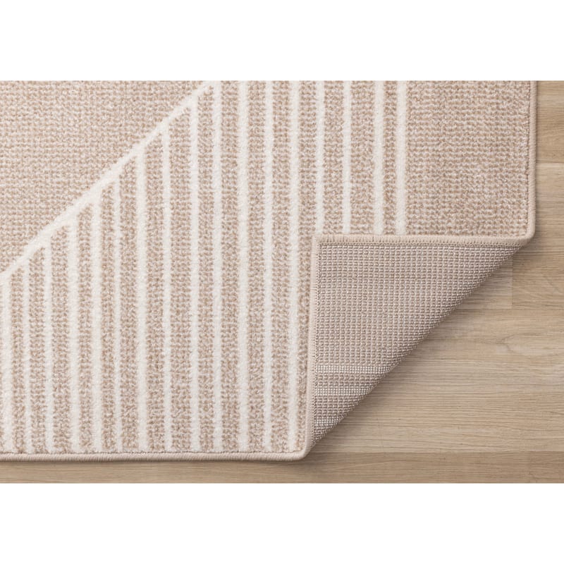 Beige Cream Diagonal Striped Design Rug