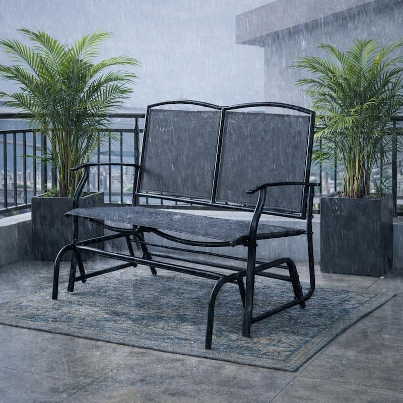 Kaycey 2-Person Black Metal Outdoor Loveseat Glider with Mix Grey Sling - N/A