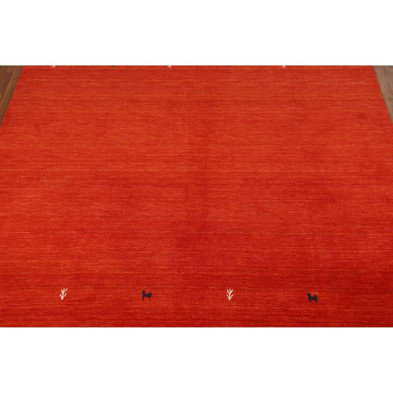 Hand Knotted Oriental 100% Wool Carpet Tribal Animal Pictorial Oranges & Rust Gabbeh Area Rug - 8' 2'' X 6' 7''
