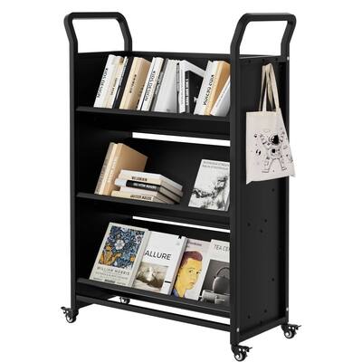 V-Shaped Metal Rolling Cart, 3-Tier Storage Bookshelf - N/A