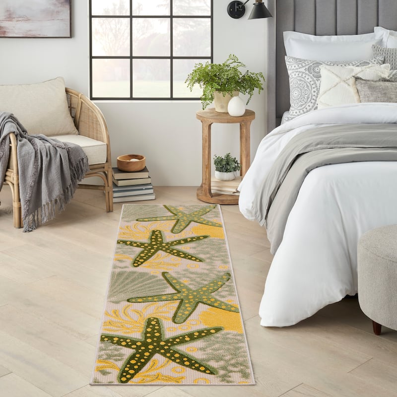 Nourison Aloha Coastal Starfish Indoor/Outdoor Area Rug - 2'3" x 8' - Green/Yellow